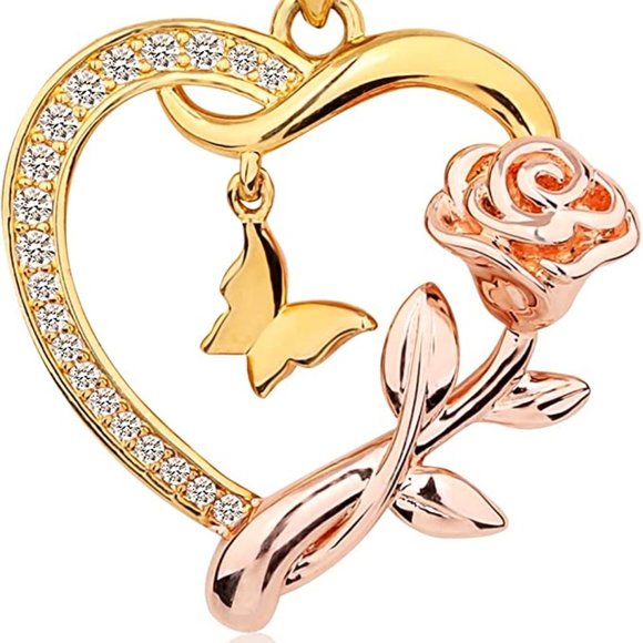 14K Yellow Gold Plated Women's Rose Pendant and Necklace - Picture 2 of 3